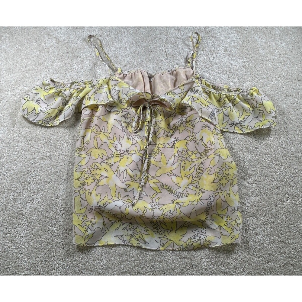 Cato Womens Size M Yellow Sheer Sleeveless Top Lined Leaf Print